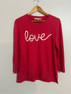 LOFT Bright Pink Love Knit Lightweight Crewneck Sweater